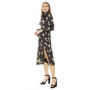 Alexia Admor Gemma Bow Tie Button Down Black Floral Print Midi Dress Size 4 NWT